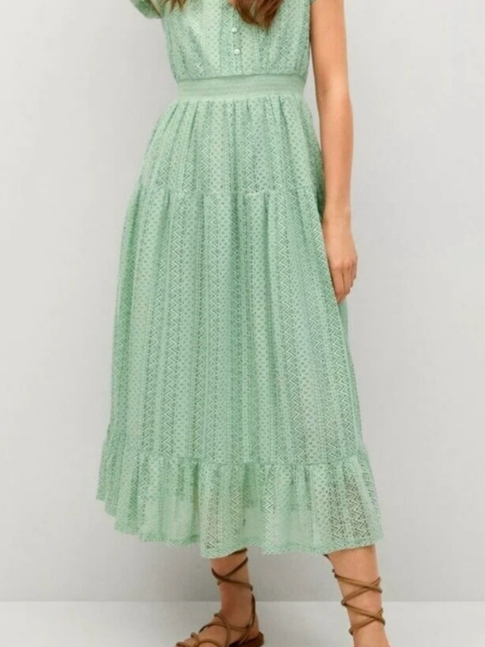 Mango Mint Green Lace Maxi Dress